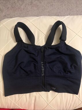 SHEFIT Front-Zip Sports Bra - Dark Navy